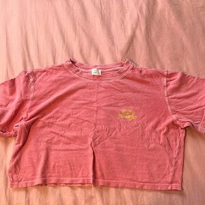 Wrangler Red Washed Cropped Tee with Yellow Logo